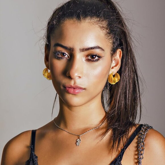 Gold Plated Brass Hoop Earrings for Women Chunky Statement Jewelry - Picture 4 of 7